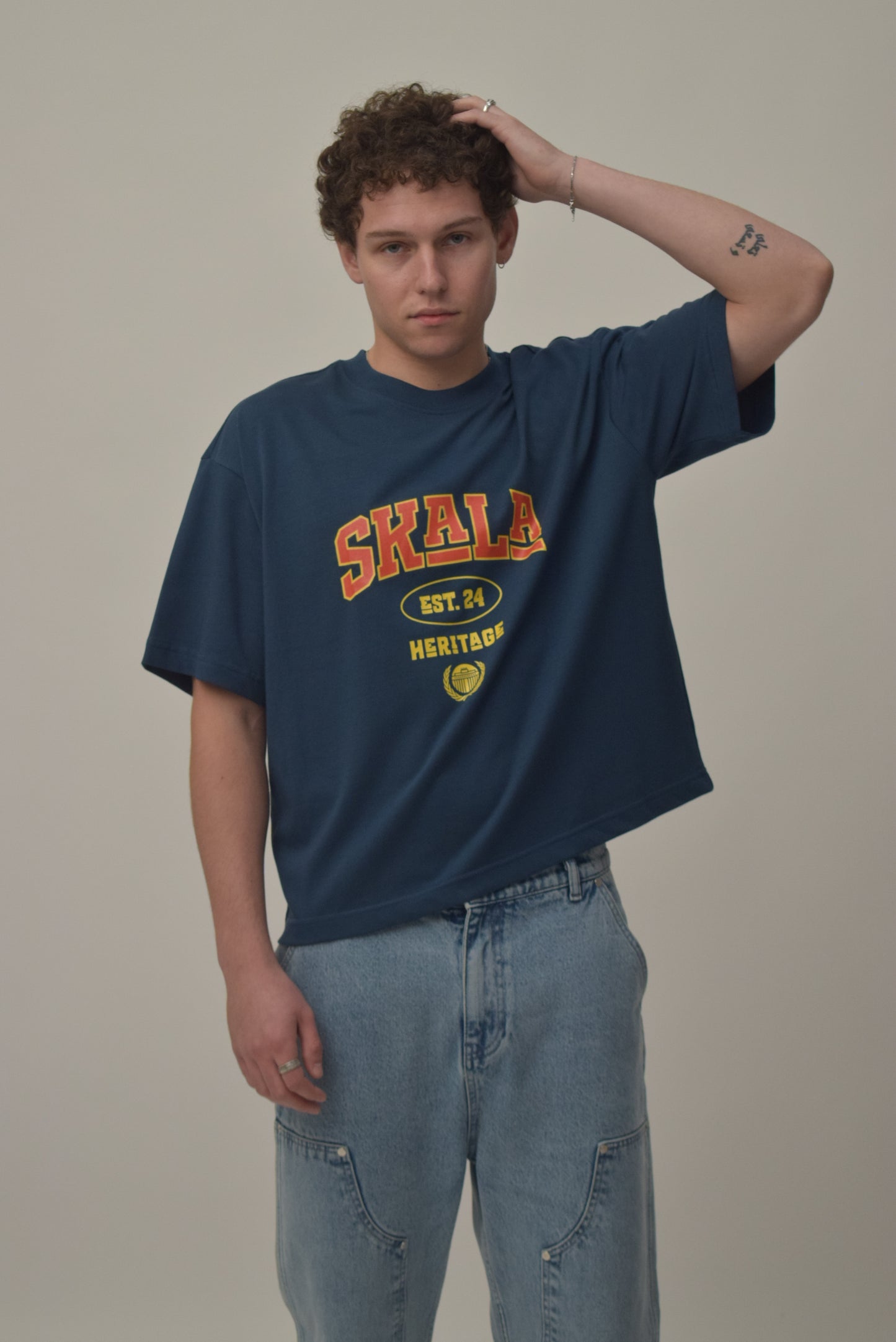 Varsity crop T-Shirt 250 GSM - Smokey blue