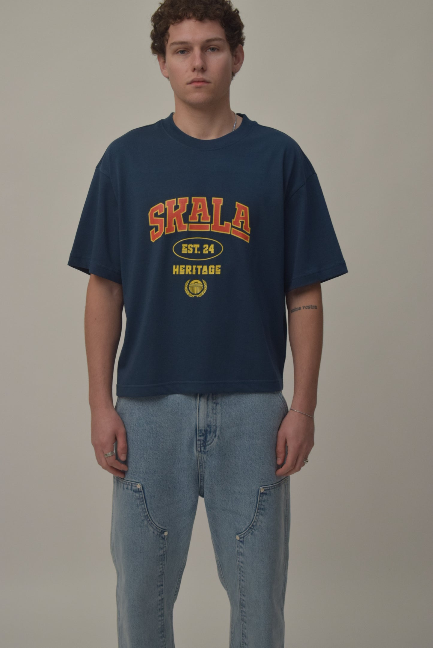 Varsity crop T-Shirt 250 GSM - Smokey blue