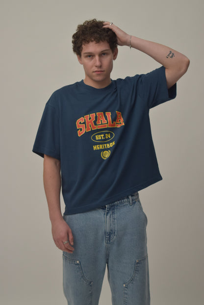Varsity crop T-Shirt 250 GSM - Smokey blue